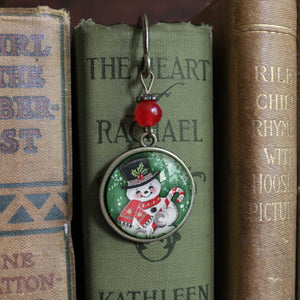 Retro Snowman Glass Cabochon Brass Book Hook / Bookmark