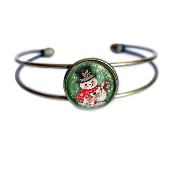 Retro Snowman Cuff Bracelet / Bangle in Antique Brass