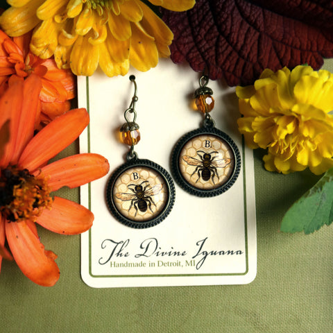 Honey Bee or Worker Bee Vintage Inspired Drop / Dangle Earrings