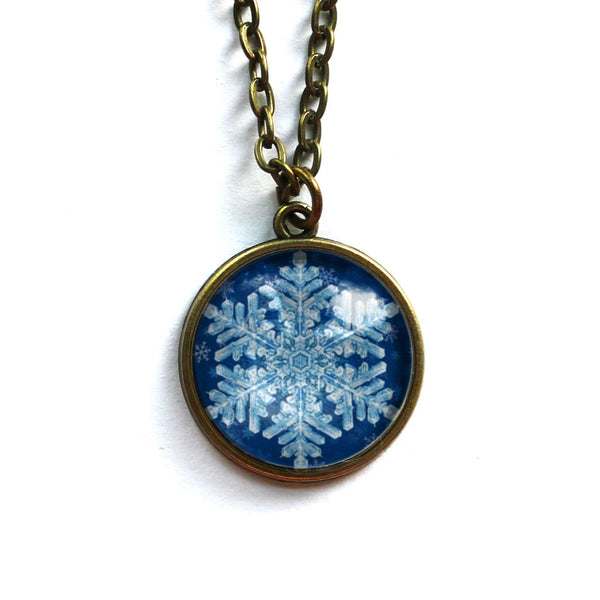 Winter Snowflake Large Pendant Necklace in Ornate Frame