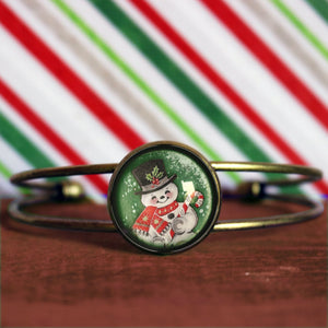 Retro Snowman Cuff Bracelet / Bangle in Antique Brass