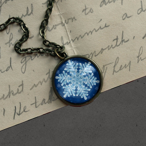 Winter Snowflake Large Pendant Necklace in Ornate Frame