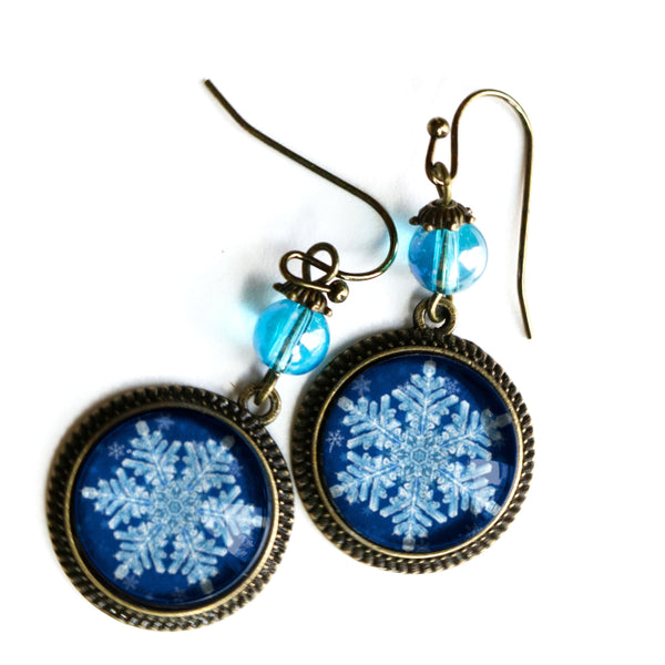 Winter Snowflake Vintage Inspired Drop / Dangle Earrings