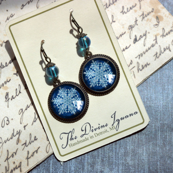 Winter Snowflake Vintage Inspired Drop / Dangle Earrings