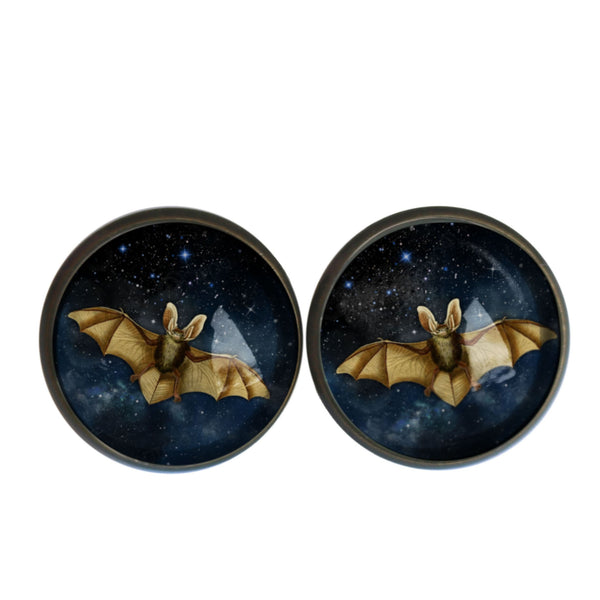 Starry Bat Goth or Halloween Glass Cabochon Stud Earrings