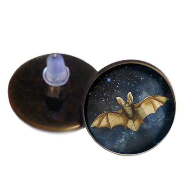 Starry Bat Goth or Halloween Glass Cabochon Stud Earrings