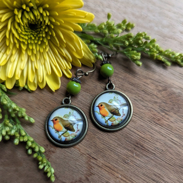 Spring Robin Vintage Inspired Drop / Dangle Earrings