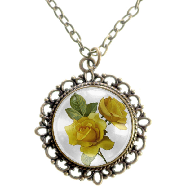 Yellow Rose Pendant Necklace