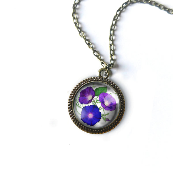 Morning Glory Wildflower Pendant Necklace