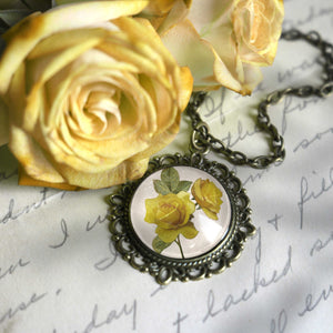 Yellow Rose Pendant Necklace