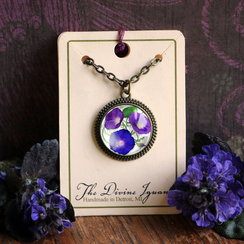 Morning Glory Wildflower Pendant Necklace