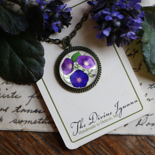 Morning Glory Wildflower Pendant Necklace