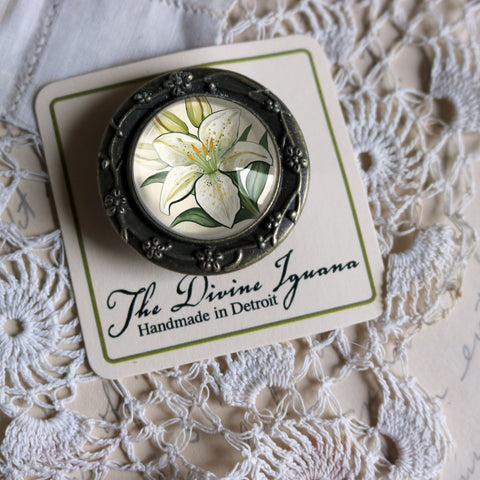 Easter Lily Floral Vintage Inspired Pin Brooch