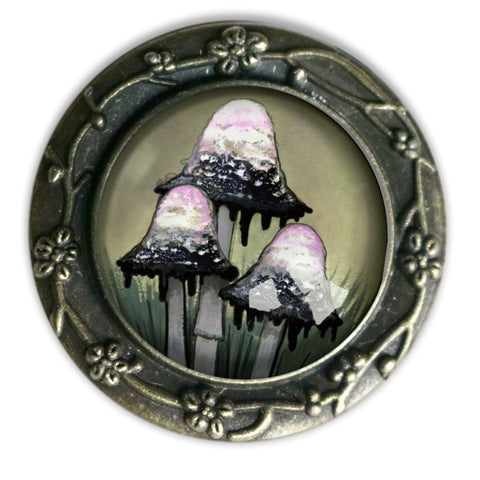 Inky Cap Mushroom Cottage Core Glass Cabochon Pin Brooch