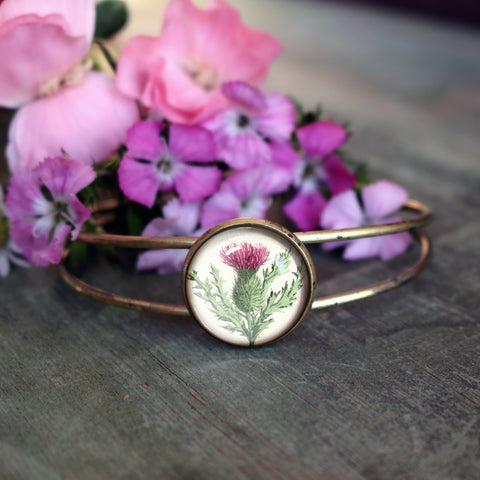 Scottish Thistle Cottagecore Cuff Bracelet